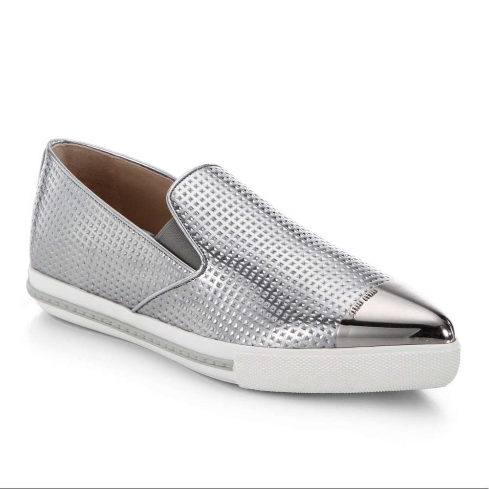 Miu Miu Women’s Metallic Leather Cap-Toe Sneakers